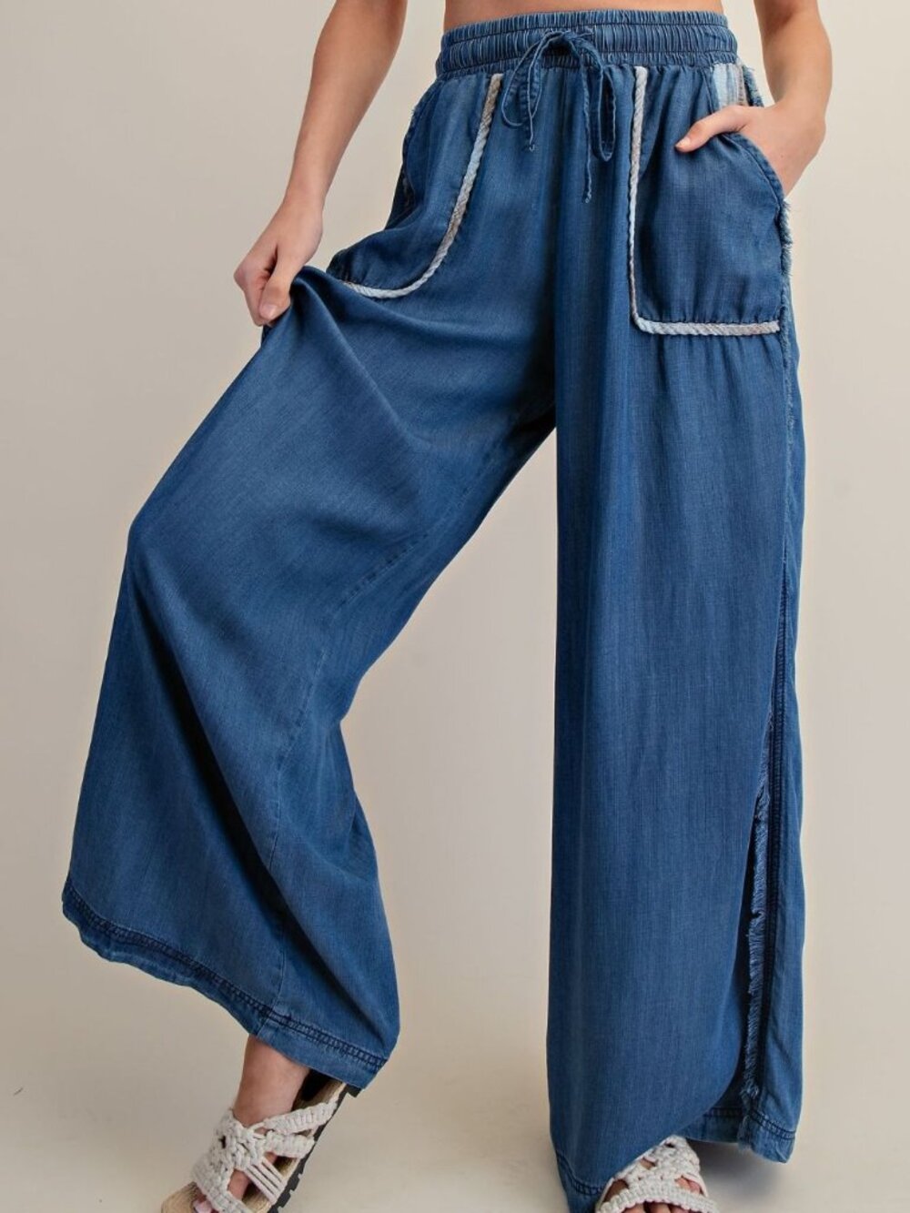 WASHED CHAMBRAY 100% TENCEL PALAZZO PANTS (S-3X) NWT
